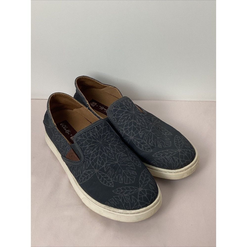 EUC Olukai PEHUEA POW! WOW! Slip on Canvas Sneakers Shoes Size 6 GREY LEAF
